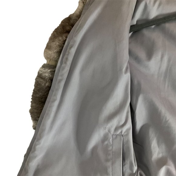 June Grey Reversible Rabbit Fur Jacket Leather Trim/polyester Side Jacket Size L - Picture 10 of 16